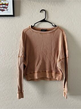 UO Out From Under Waffle Knit Blush Peach Crewneck Pullover